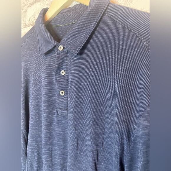 Tommy Bahama Men's Large Long Sleeve Blue Striped Polo Shirt Lyocell and Cotton - Picture 3 of 6